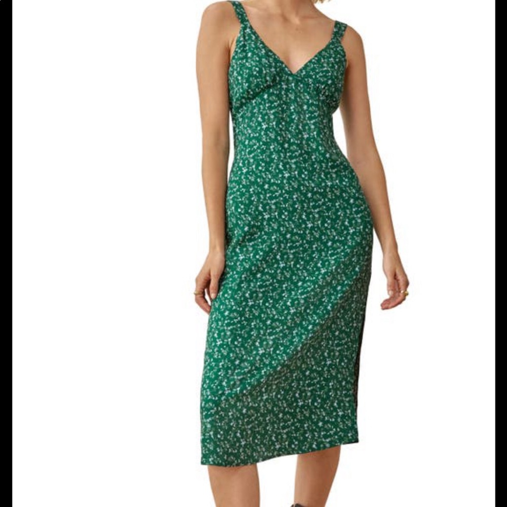 Reformation Green Floral Midi Dress